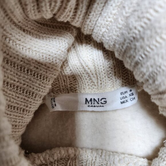 MNG Mango Knit Sweater White Cotton Long Sleeve Turtleneck Oversized Pullover - Picture 5 of 8